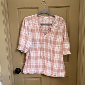 Sundance Blush Plaid Women's Blouse. Size L 100% cotton